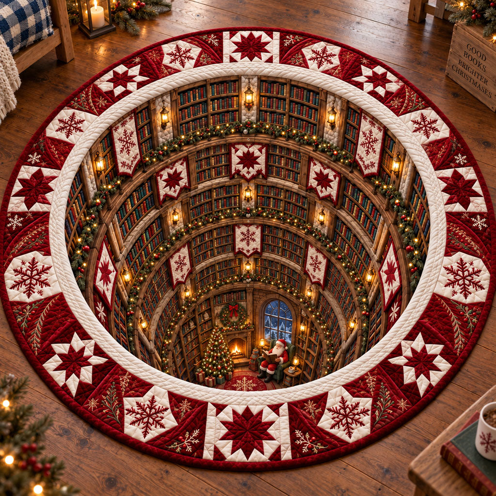 Christmas Library Quilted Round Mat NCU0SN014