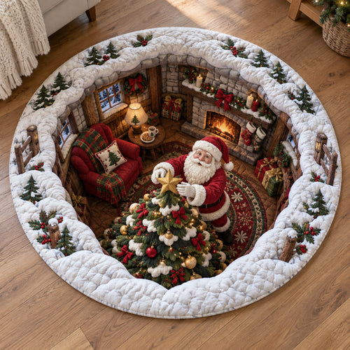 Santa Christmas Cottage Quilted Round Mat SN0TV452