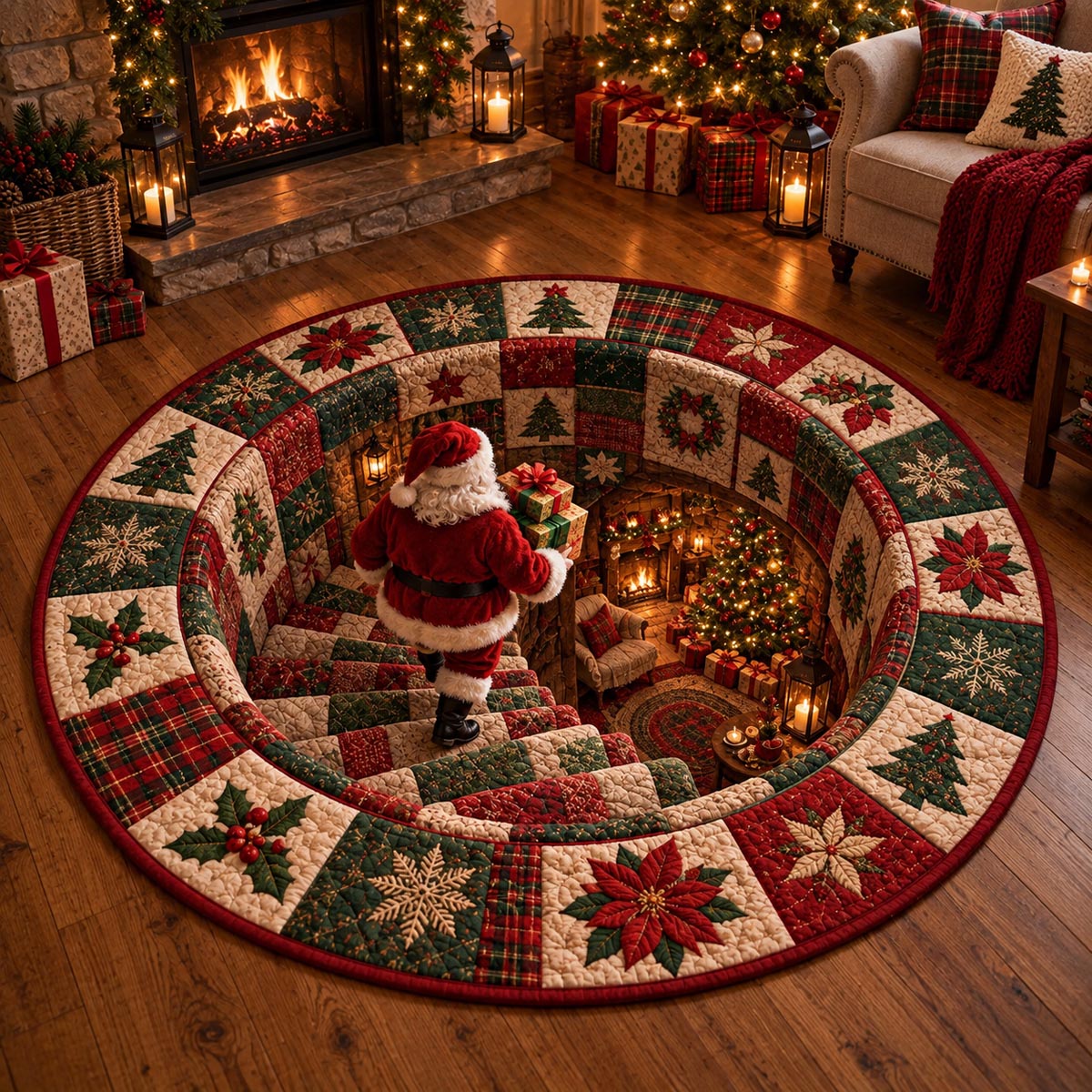 Santa Christmas Drop Quilted Round Mat SN0DV796