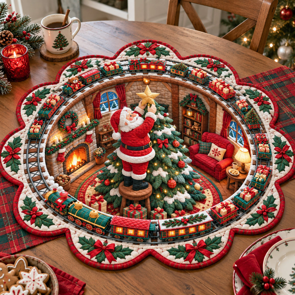 Santa Christmas Haven Custom Shape Quilted Table Topper SN0TV472