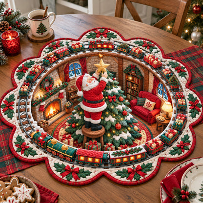 Santa Christmas Haven Custom Shape Quilted Table Topper SN0TV472