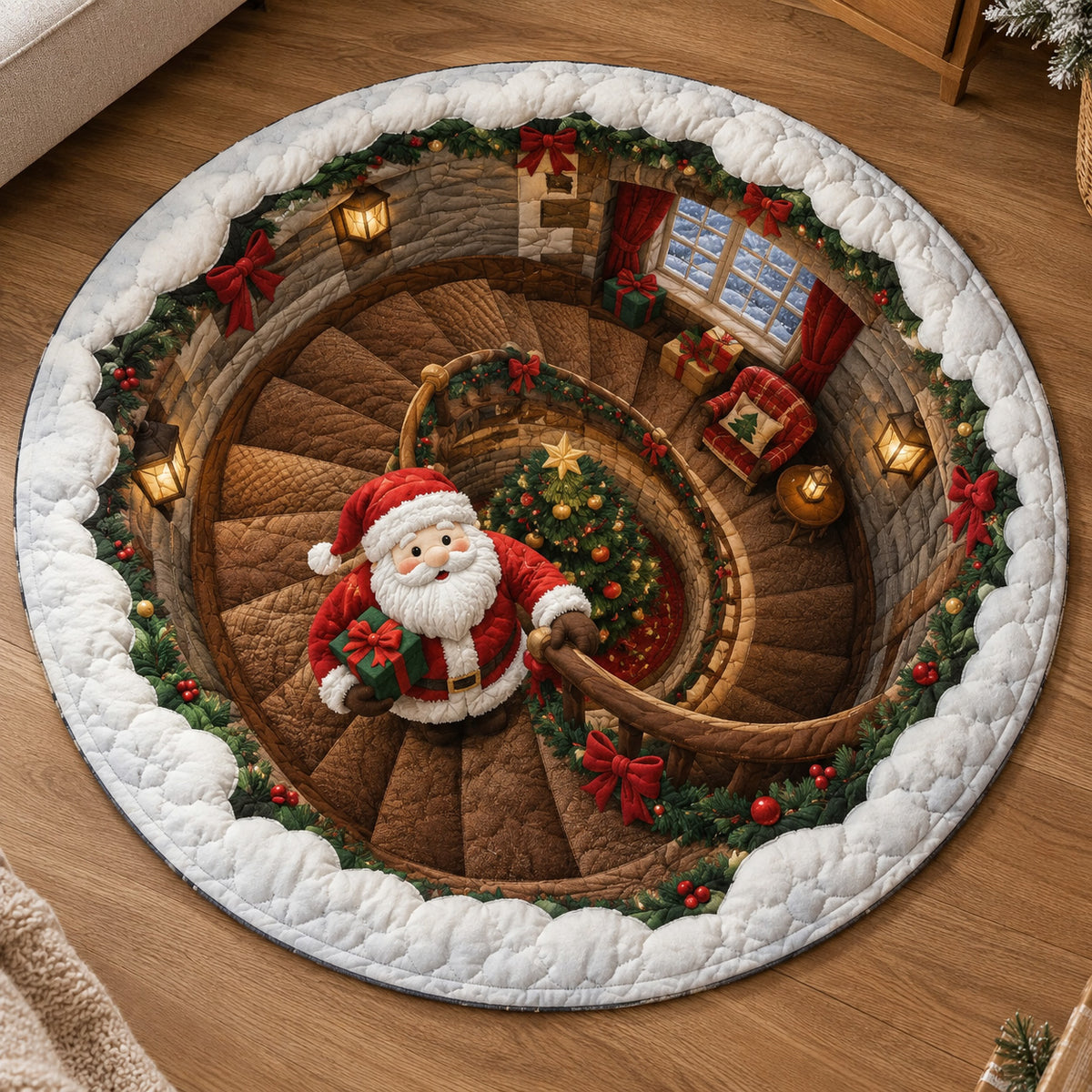 Santa Christmas Hearth Quilted Round Mat SN0TV455