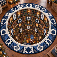 Santa Christmas Icy Blue Library Quilted Round Mat SN0PT1208