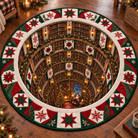 Santa Christmas Library Snow Blue Vortex Quilted Round Mat SN0PT1212