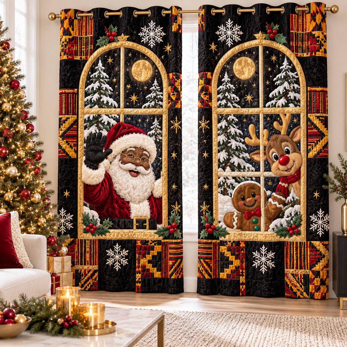 Santa Christmas Peek Quilted Curtains SN0TD847