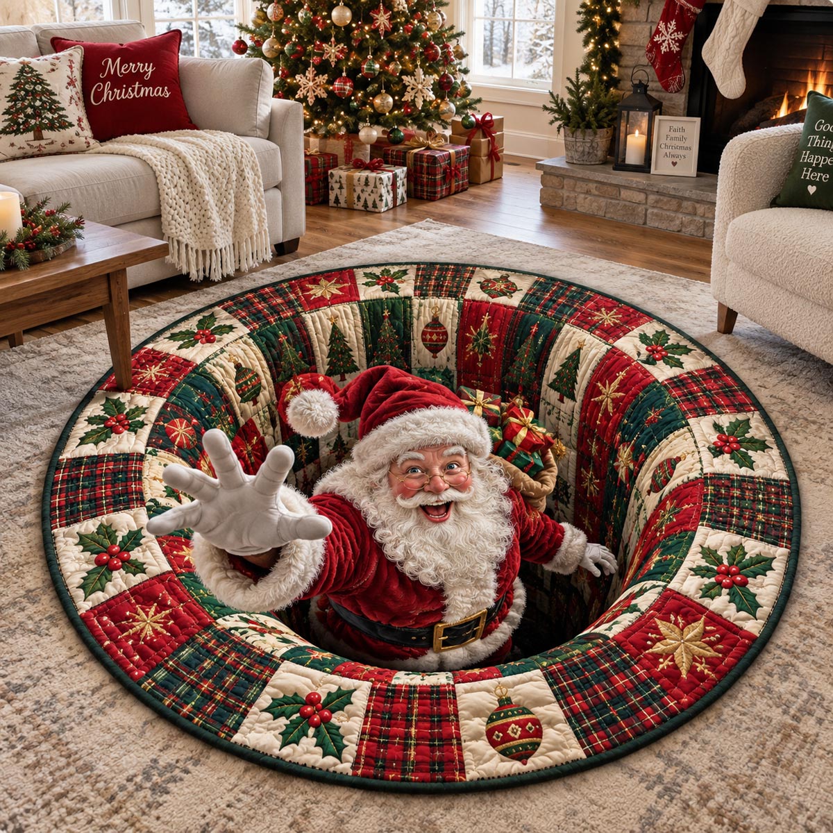 Santa Christmas Portal Quilted Round Mat SN0DV728