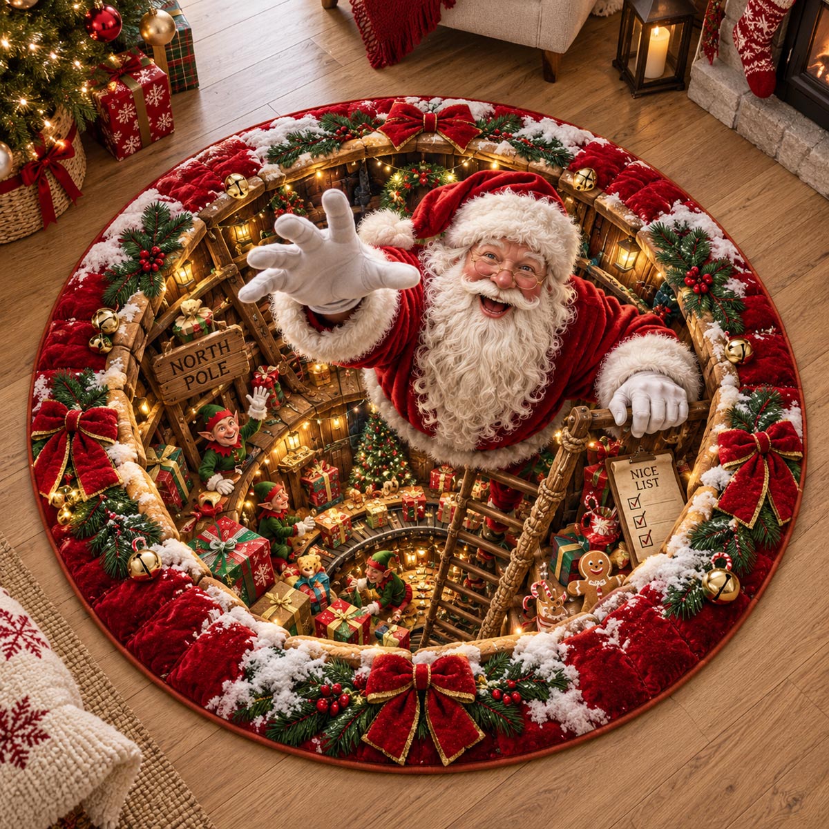Santa Christmas Reach Quilted Round Mat SN0DV893