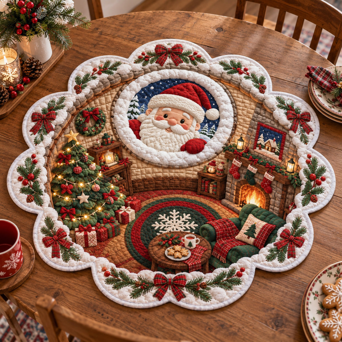 Santa Christmas Room Custom Shape Quilted Table Topper SN0TV484