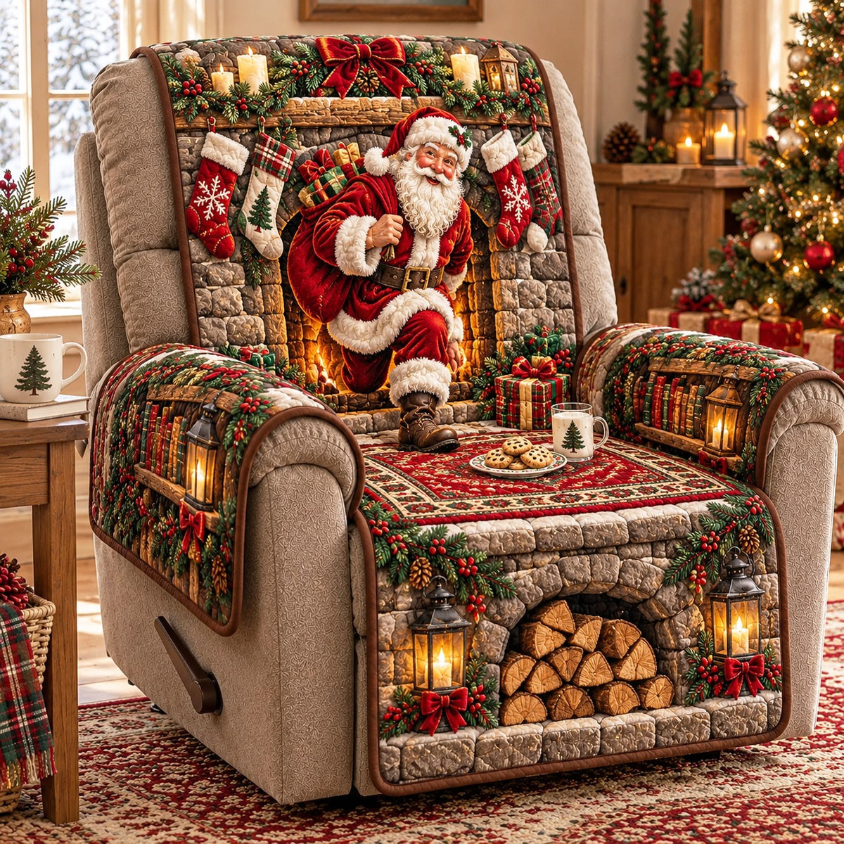 Santa Fireplace Cookies Quilted Sofa Cover SN0TD1279