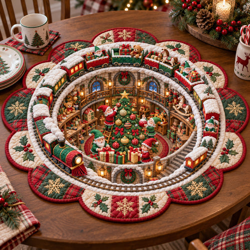 Santa Fireside Magic Custom Shape Quilted Table Topper SN0TV473