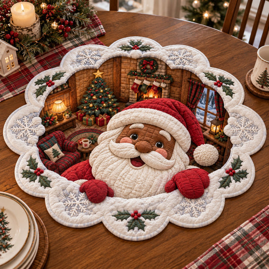 Santa Fireside Welcome Custom Shape Quilted Table Topper SN0TV490