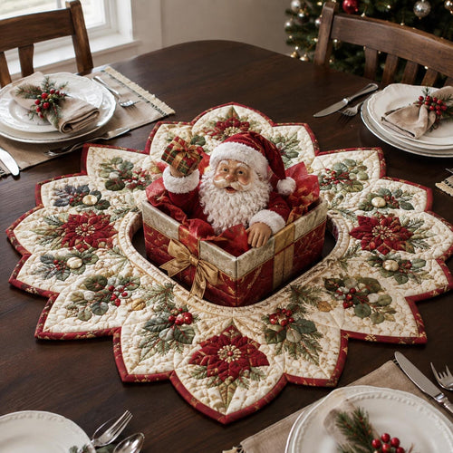 Santa Gift Bloom Custom Shape Quilted Table Topper SN0DV334