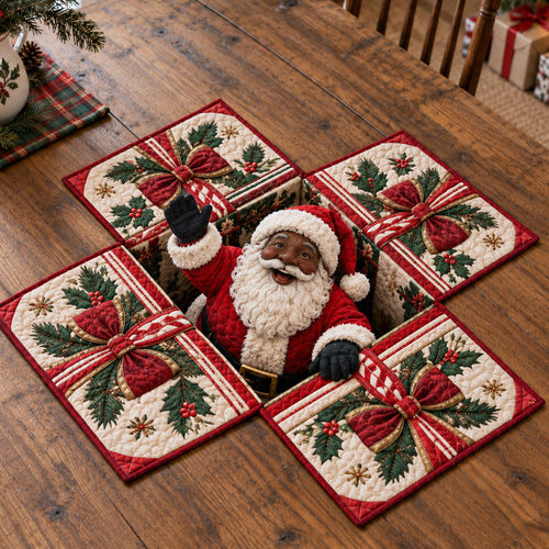 Santa Gift Patchwork Custom Shape Quilted Table Topper SN0TV506
