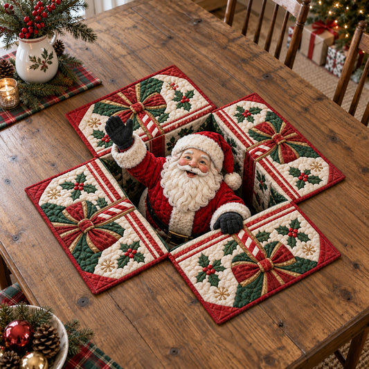 Santa Gift Squares Custom Shape Quilted Table Topper SN0TV502