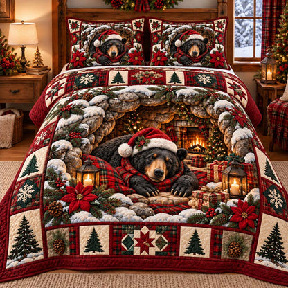 Santa Hat Bear 3-Piece Quilted Bedding Set SN0HH1005