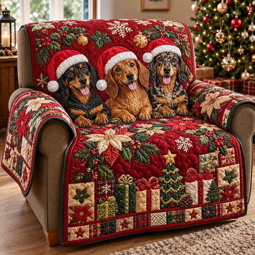 Santa Hat Dachshunds Quilted Sofa Cover SN0HH0962