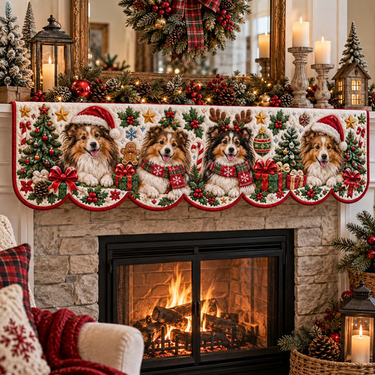 Santa Hat Sheltie Gang Quilted Mantel Scarf SN0PT1422