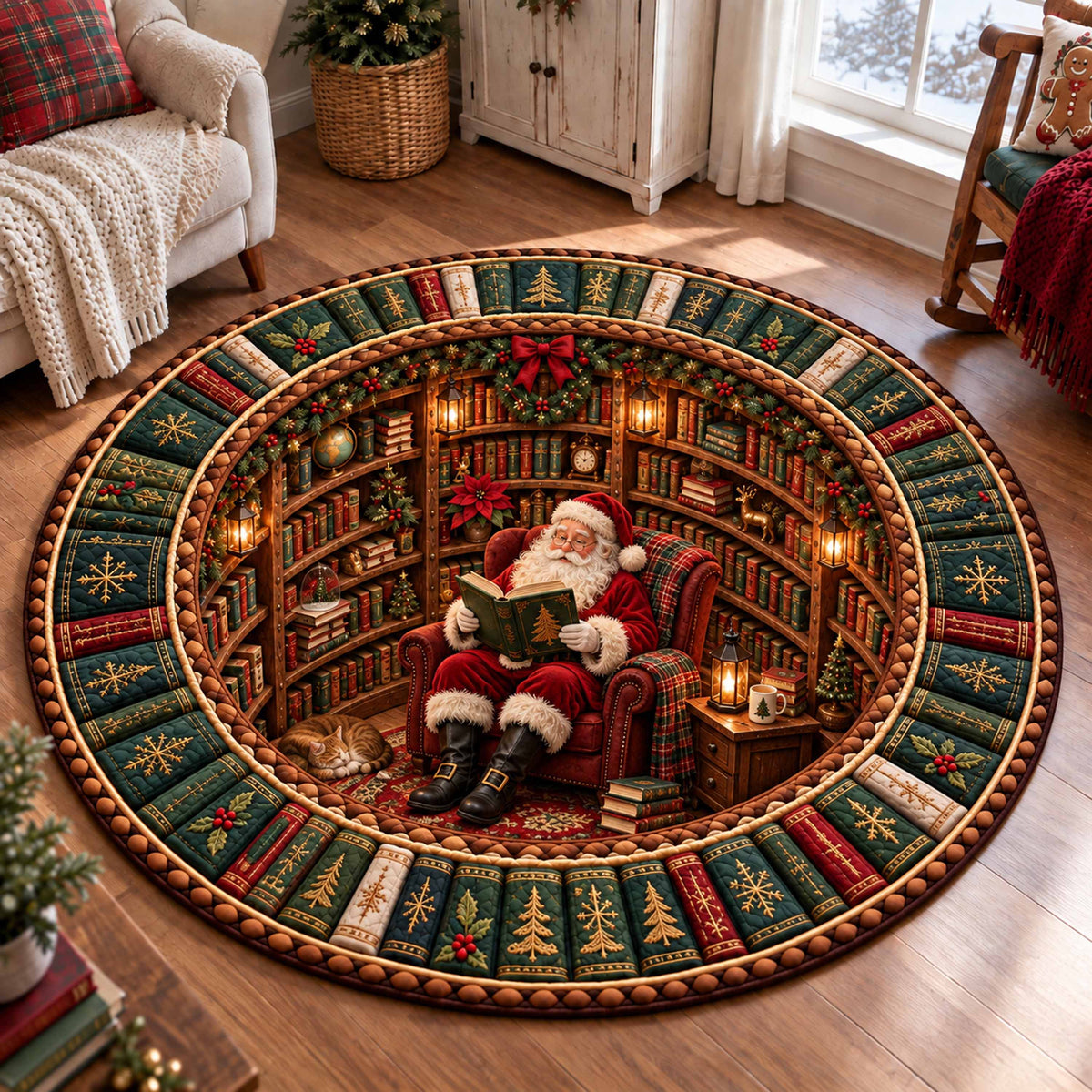 Hidden Library Quilted Round Mat NCU0SN012