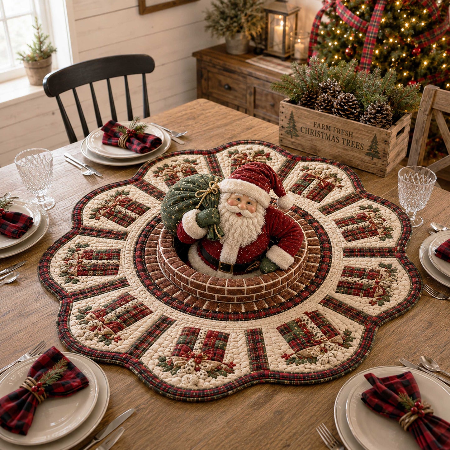 Santa Holiday Custom Shape Quilted Table Topper SN0TD189