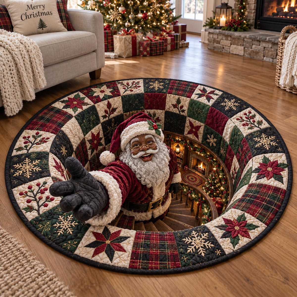 Santa Holiday Portal Quilted Round Mat SN0DV713