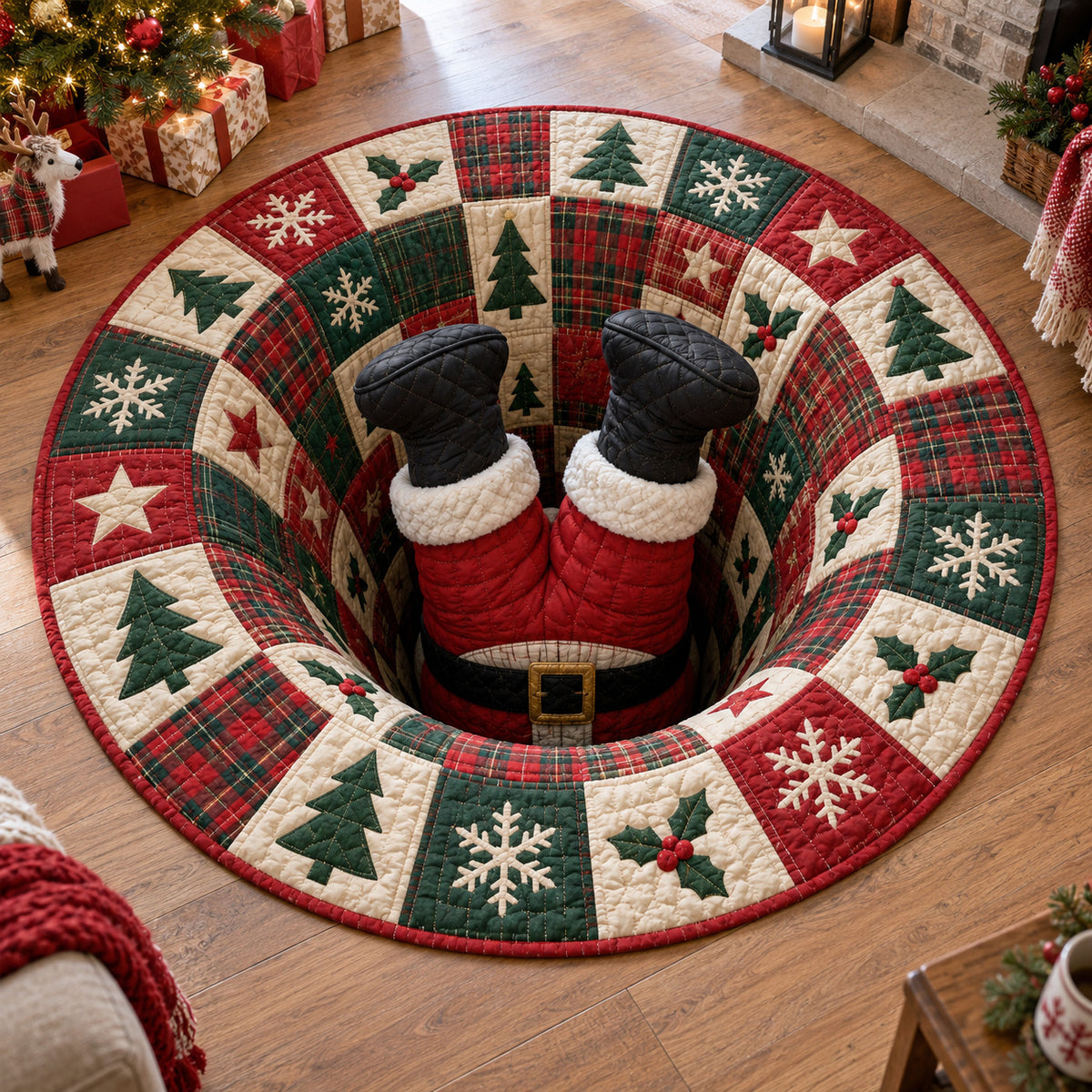 Santa Holiday Ring Quilted Round Mat SN0TV508