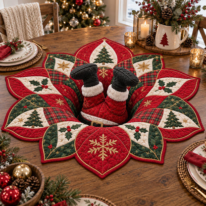 Santa Holly Blossom Custom Shape Quilted Table Topper SN0TV499