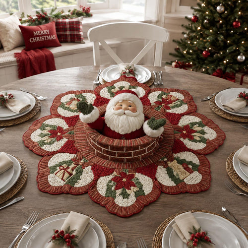 Santa Holly Chimney Custom Shape Quilted Table Topper SN0DV336