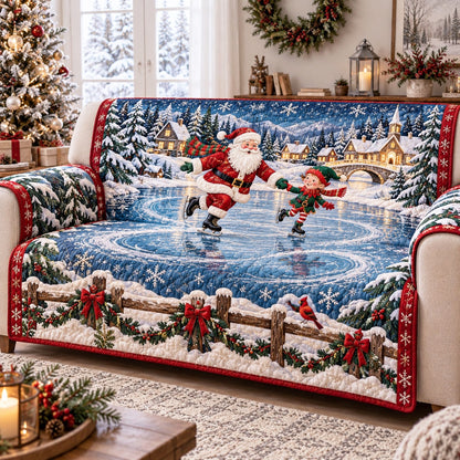 Santa Ice Skating Quilted Sofa Cover SN0TD1271