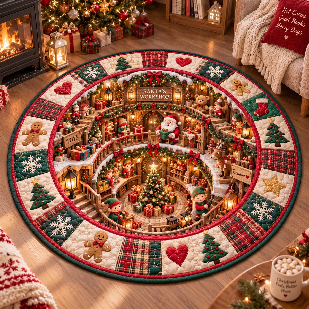 Santa Merry Village Quilted Round Mat SN0DV833