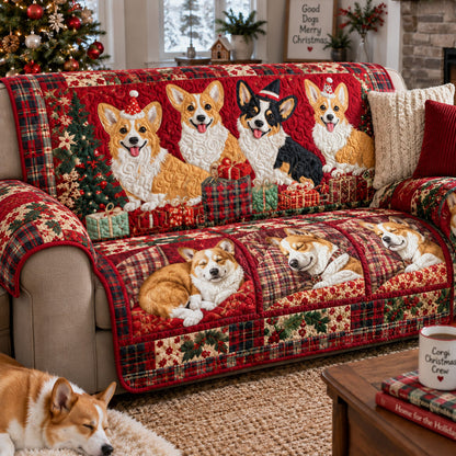 Santa Paws Corgi Quilted Sofa Cover SN0PT1322