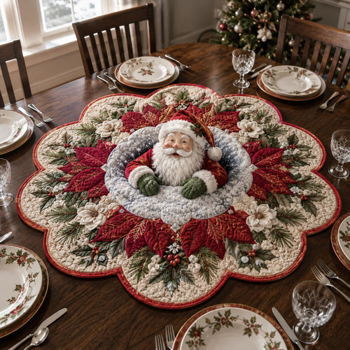 Santa Poinsettia Bloom Custom Shape Quilted Table Topper SN0DV330