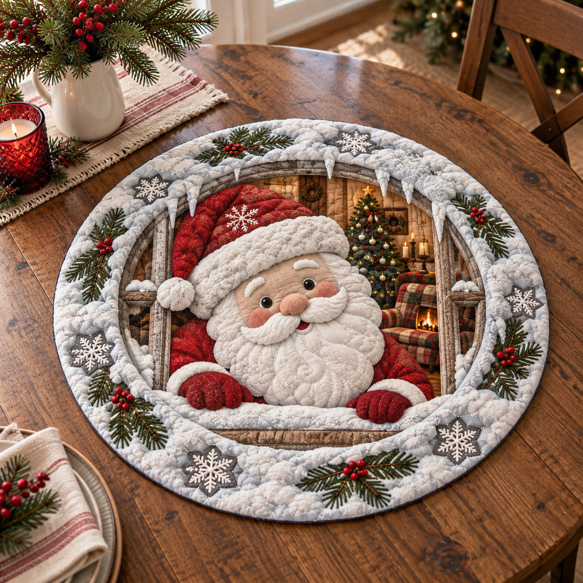 Santa Portrait Custom Shape Quilted Table Topper SN0TV483