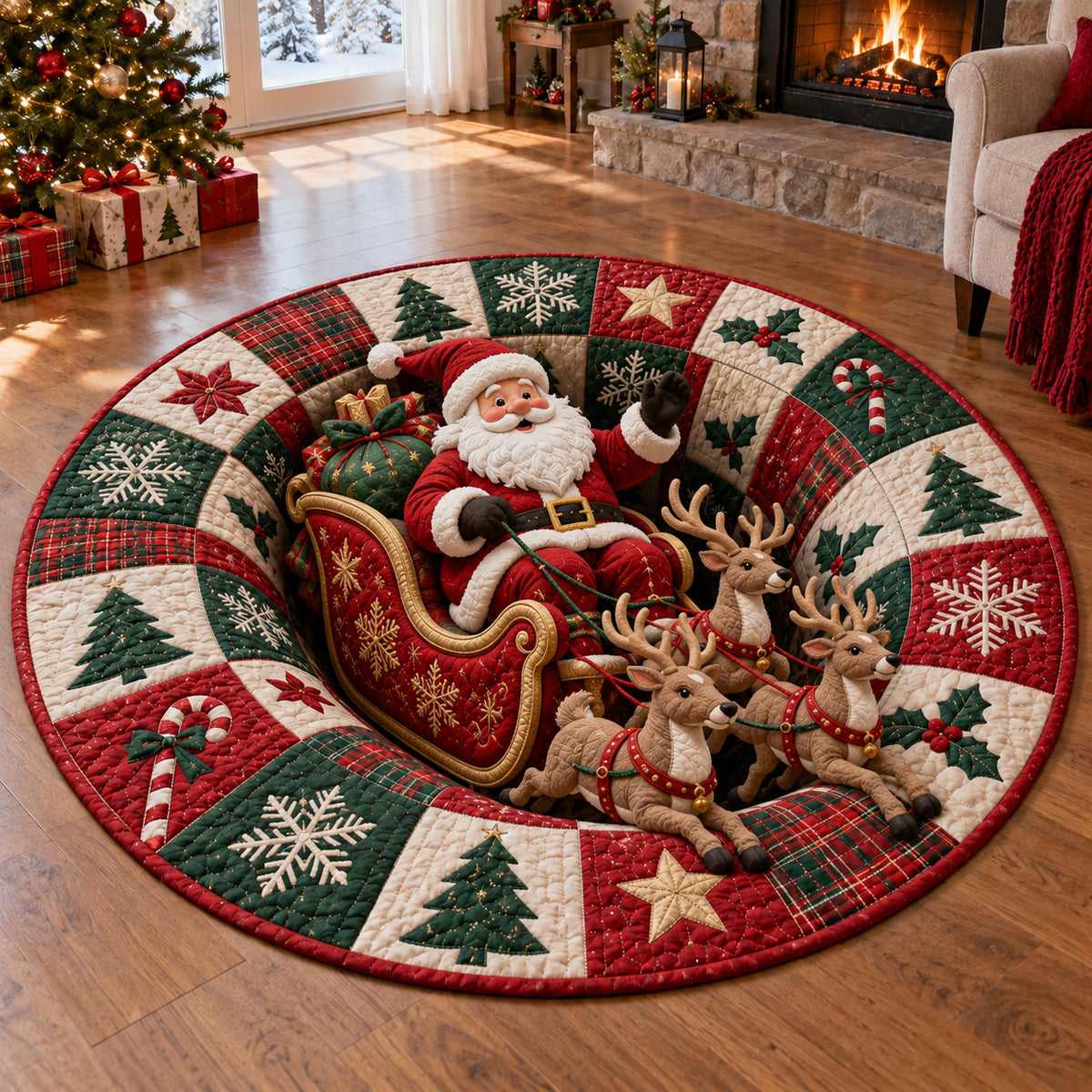 Santa Sleigh Circle Quilted Round Mat SN0TV510