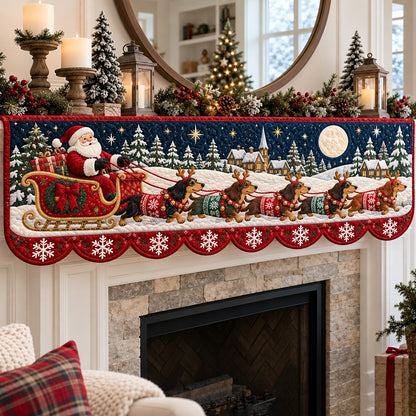Santa Sleigh Doxies Quilted Mantel Scarf SN0TV933