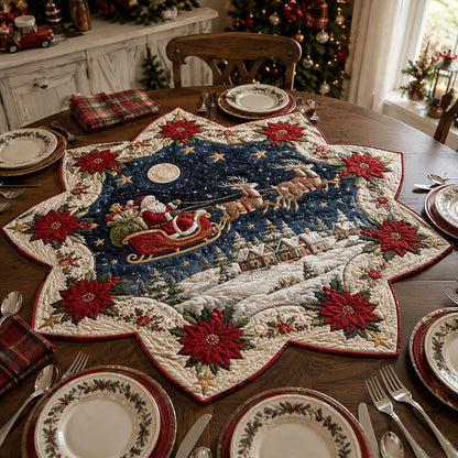 Santa Sleigh Night Custom Shape Quilted Table Topper SN0DV313