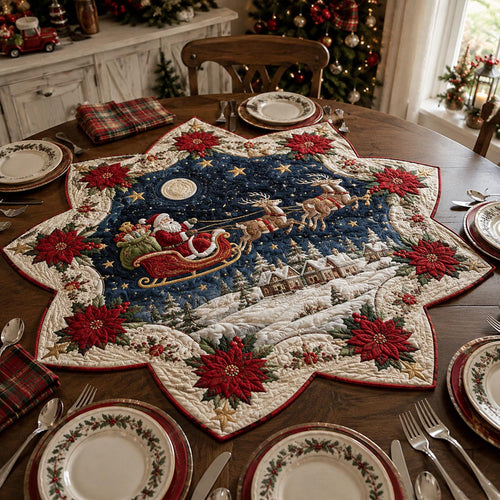 Santa Sleigh Night Custom Shape Quilted Table Topper SN0DV313