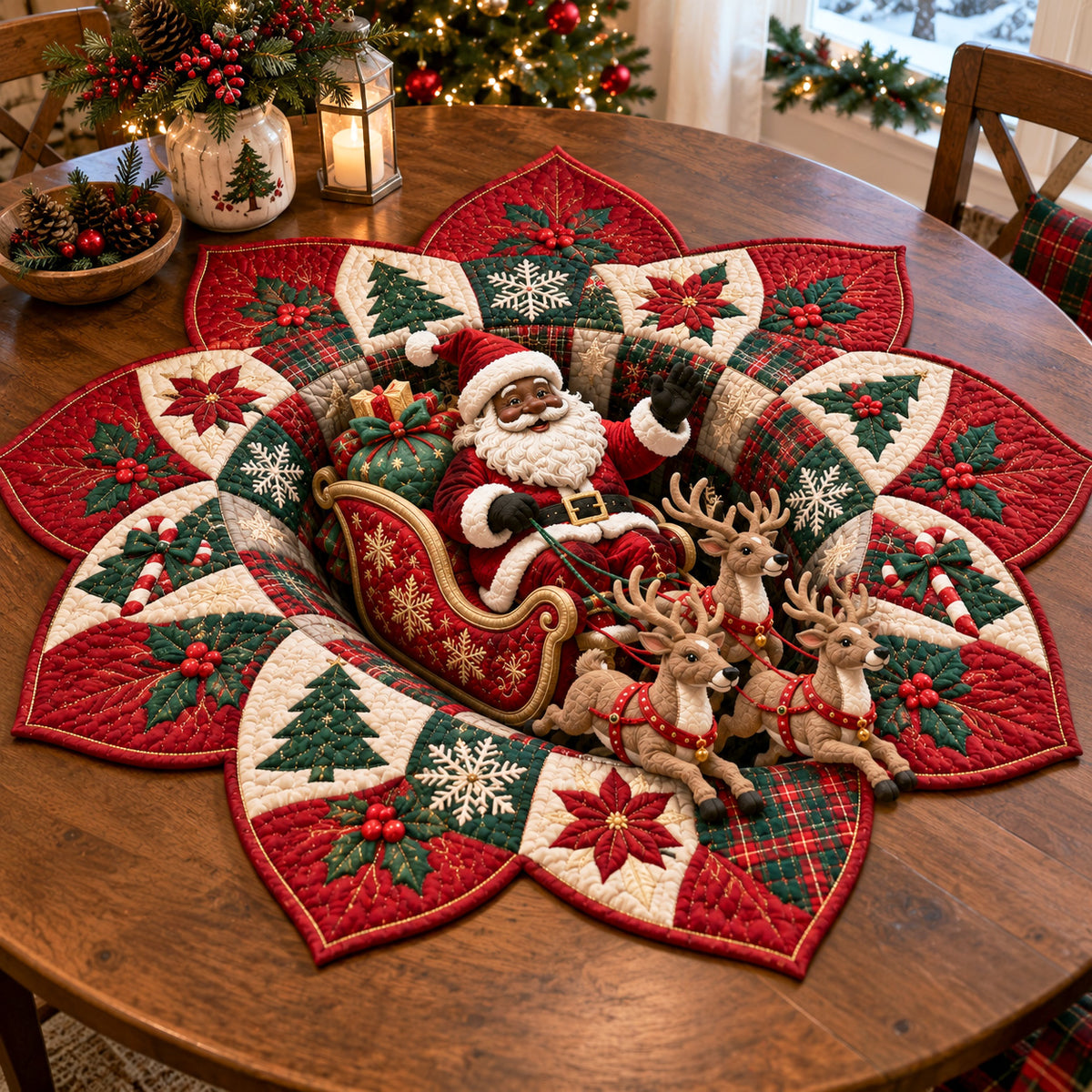 Santa Sleigh Wonderland Custom Shape Quilted Table Topper SN0TV505