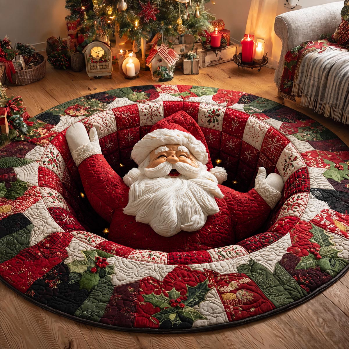 Santa Snowdrift Surprise Quilted Round Mat SN0DV746