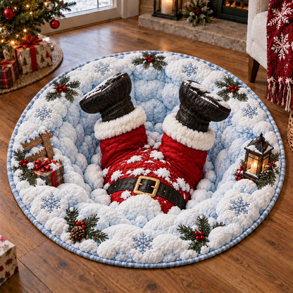 Santa Snowy Landing Quilted Round Mat SN0TV458