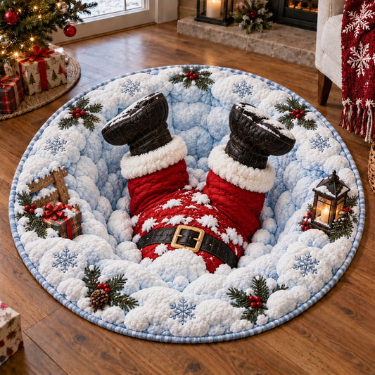 Santa Snowy Landing Quilted Round Mat SN0TV458