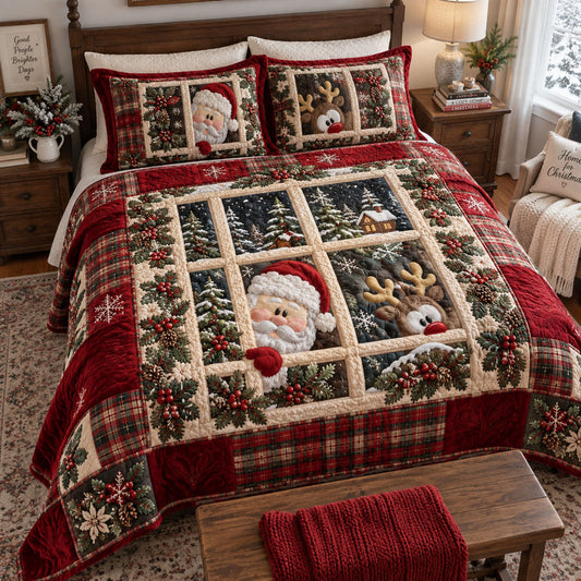 Santa Through the Window 3-Piece Quilted Bedding Set SN0PT1159