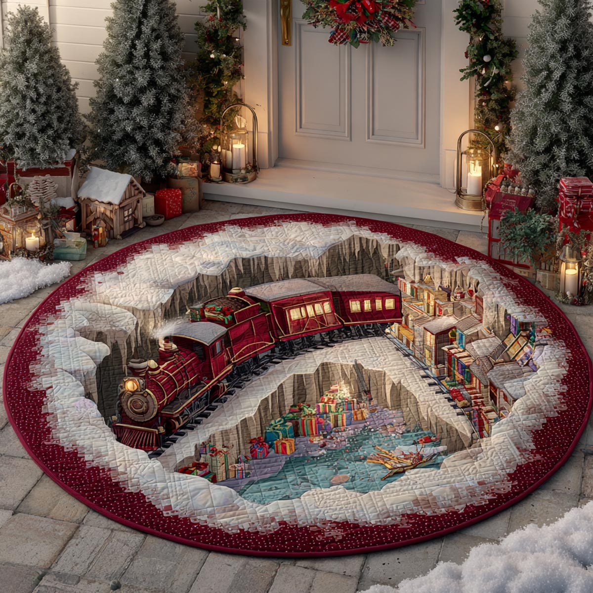 Santa Toy Train Quilted Round Mat SN0DV760