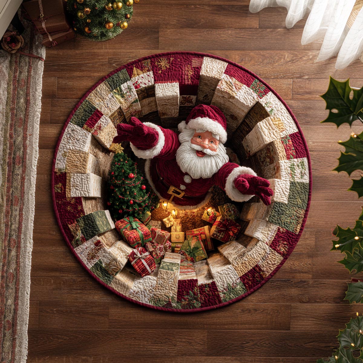 Santa Toy Trouble Quilted Round Mat SN0DV751