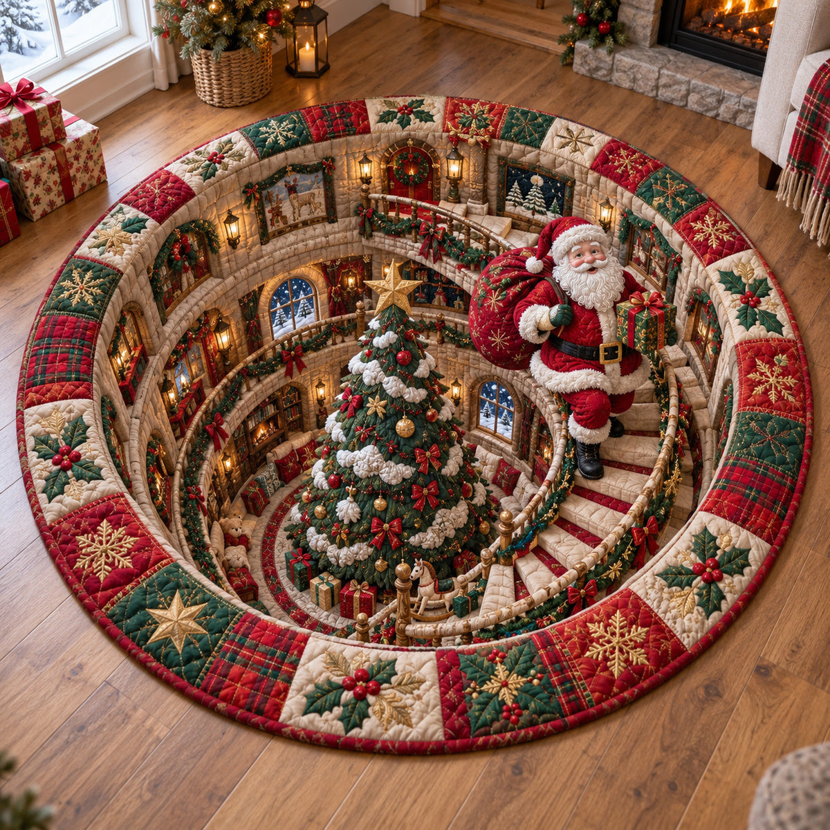 Santa Tree Celebration Quilted Round Mat SN0TV456