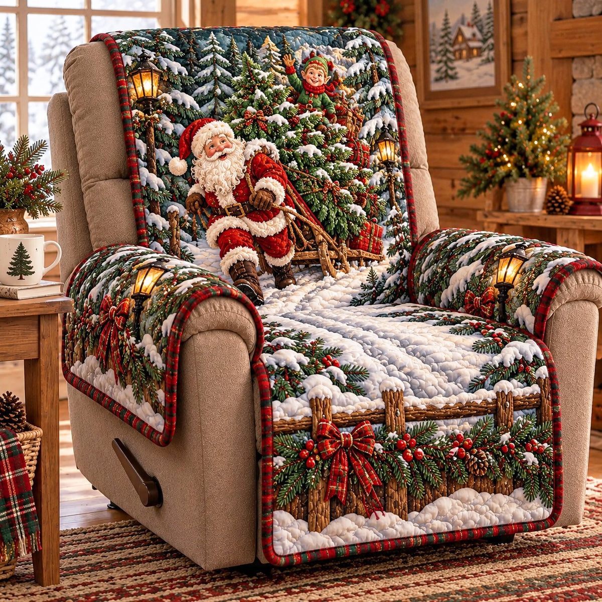 Santa Tree Sleigh Quilted Sofa Cover SN0TD1275