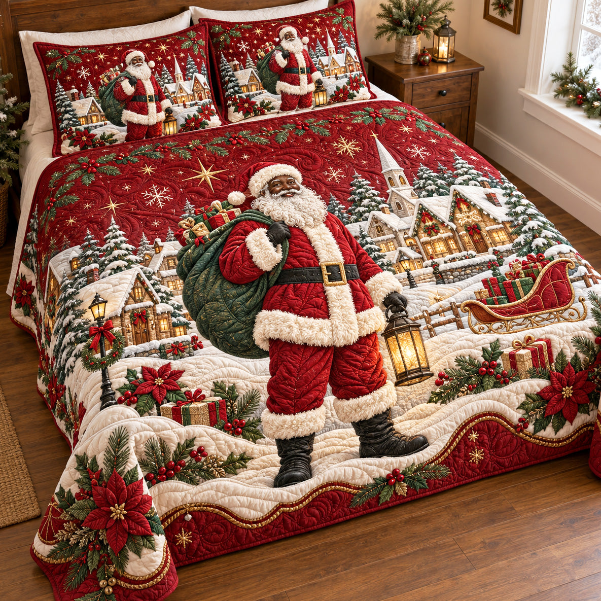 Santa Village 3-Piece Quilted Bedding Set SN0TV340