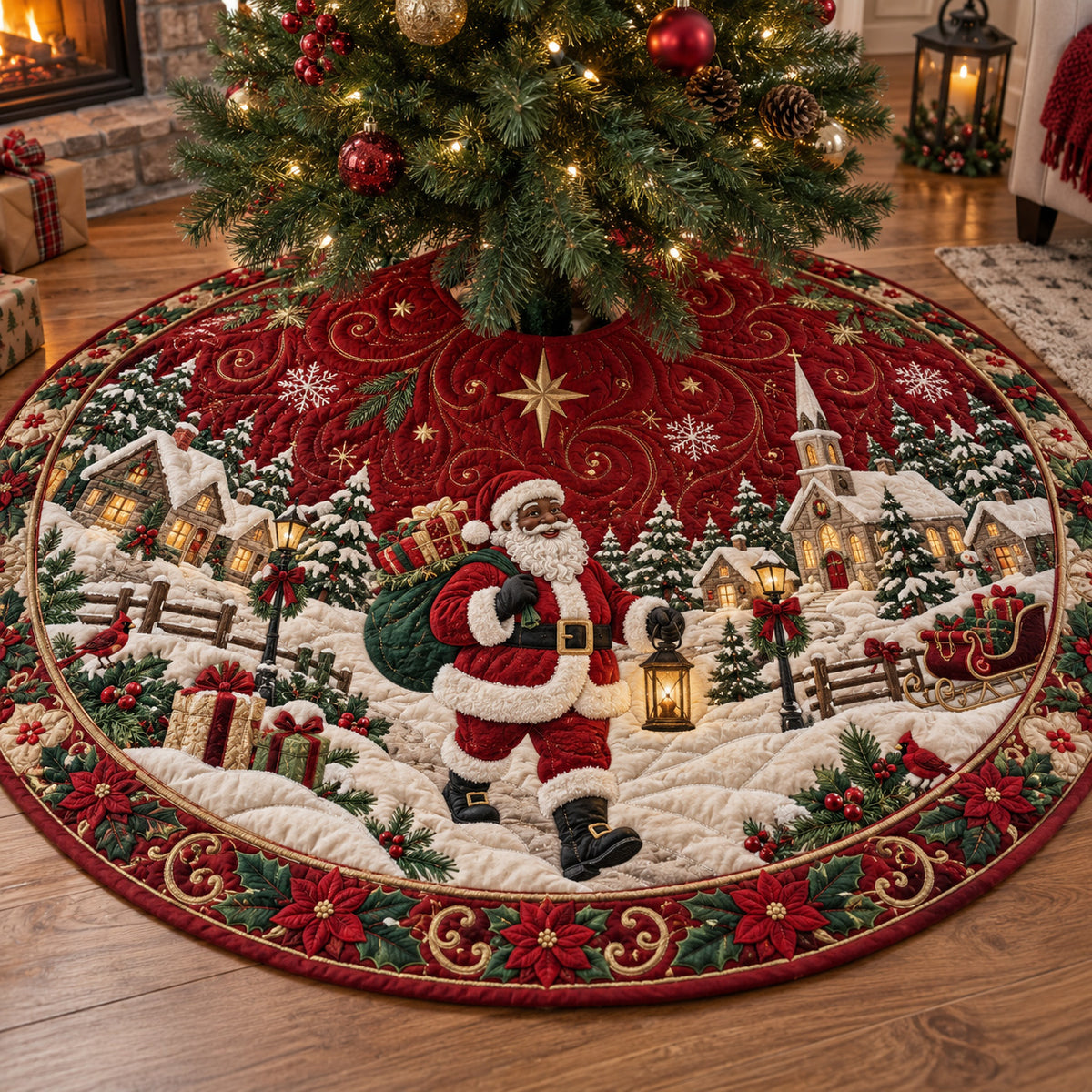 Santa Village Charm Christmas Quilted Tree Skirt SN0TV419