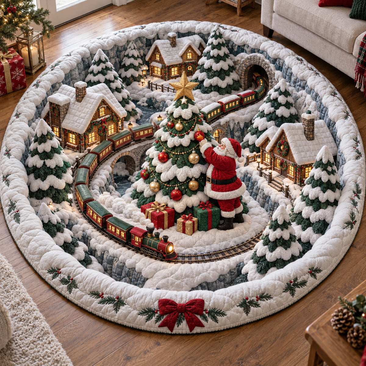Santa Village Circle Quilted Round Mat SN0TV437