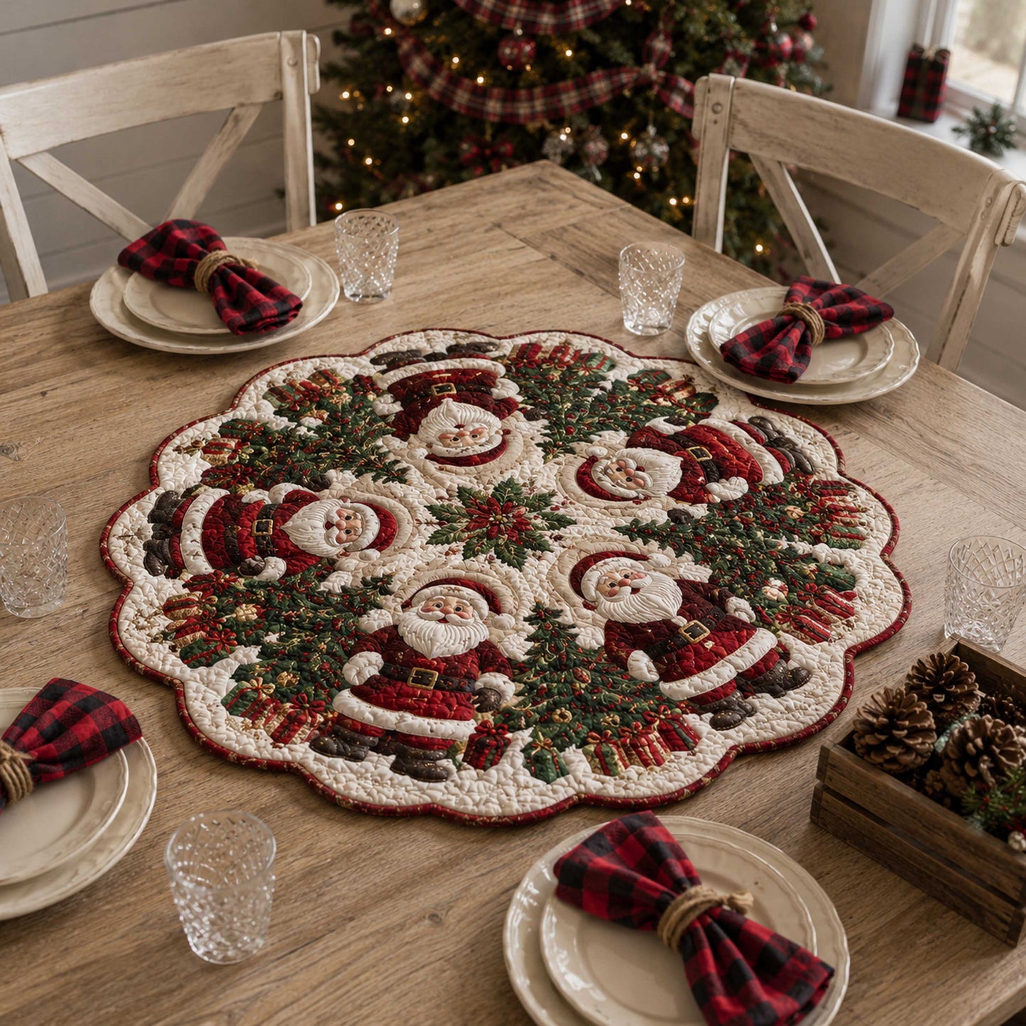 Santa Village Custom Shape Quilted Table Topper SN0TD186