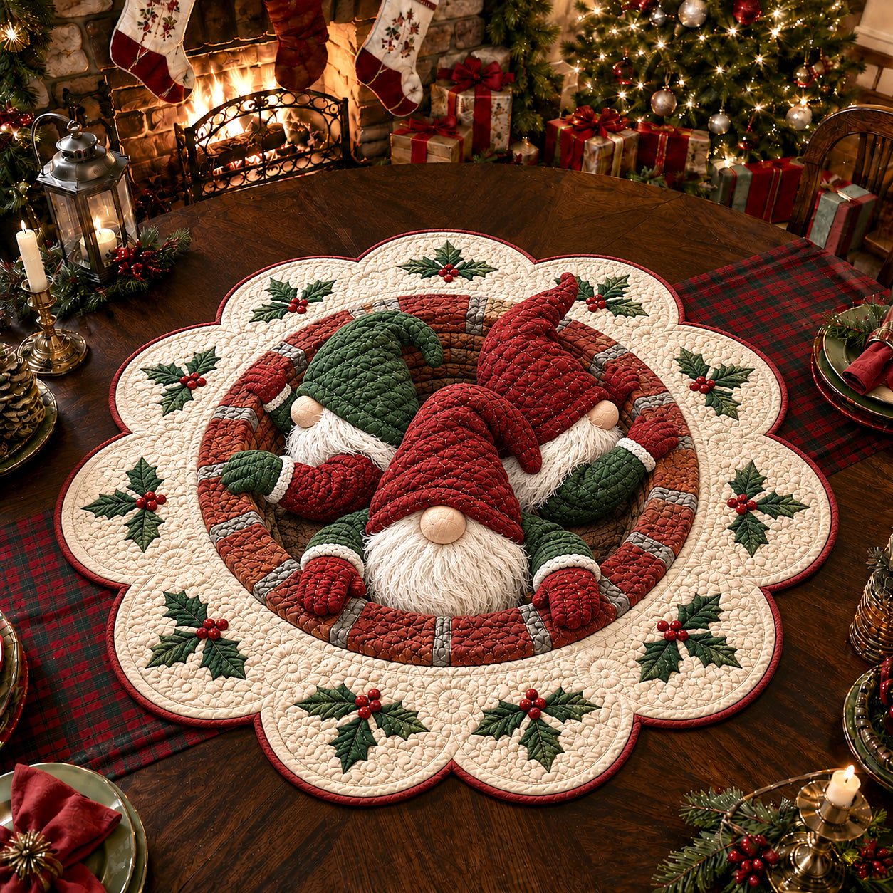 Santa Village Custom Shape Quilted Table Topper SN0TV162